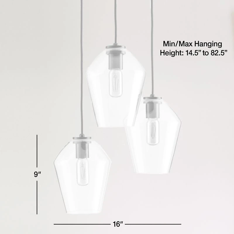 Arren Brass 3-Light Round Pendant with Angled Silver Glass Shades 16"