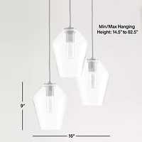 Arren Brass 3-Light Round Pendant with Angled Silver Glass Shades 16"