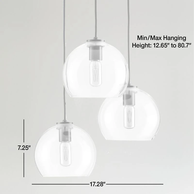 Arren Black 3-Light Round Pendant with Round Clear Glass Shades 17.3"