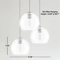 Arren Black 3-Light Round Pendant with Round Clear Glass Shades 17.3"