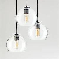 Arren Black 3-Light Round Pendant with Round Clear Glass Shades 17.3"