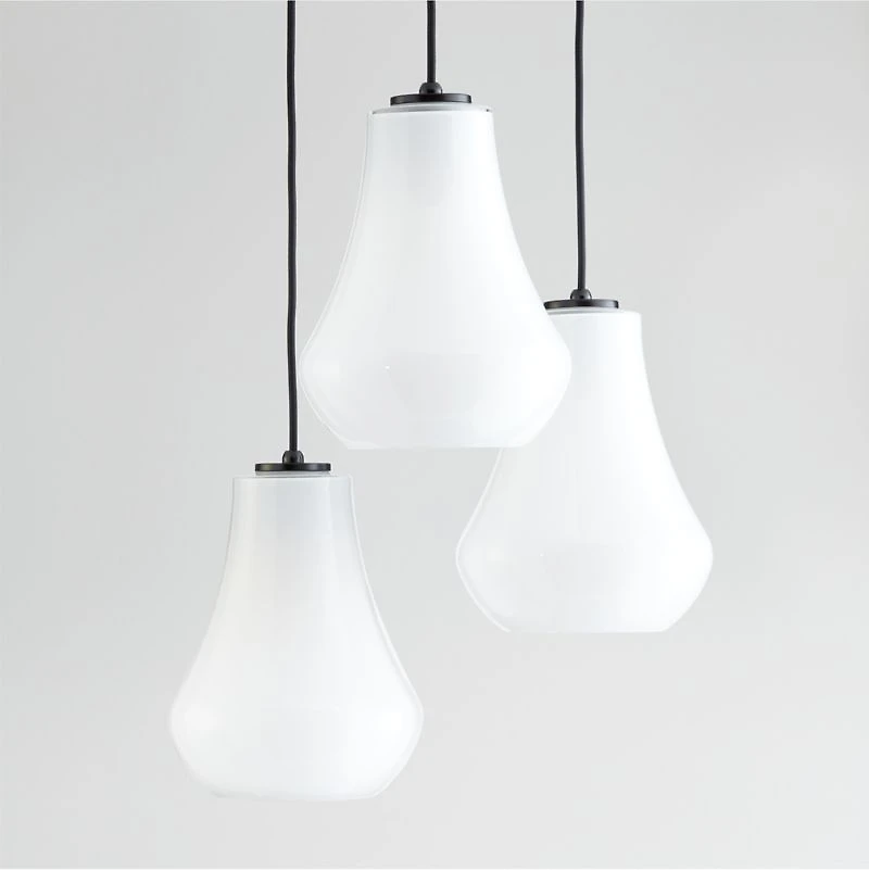 Arren Black 3-Light Round Pendant with Teardrop Milk Glass Shades