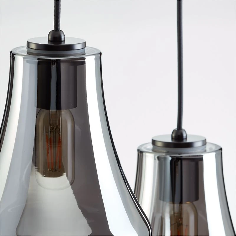 Arren Black 3-Light Linear Pendant with Teardrop Silver Glass Shades
