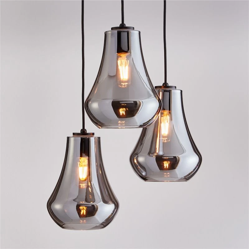 Arren Black 3-Light Linear Pendant with Teardrop Silver Glass Shades