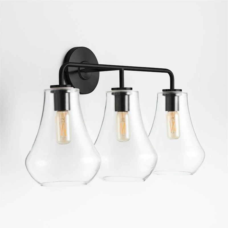 Arren Black 3-Light Wall Sconce with Clear Teardrop Shades