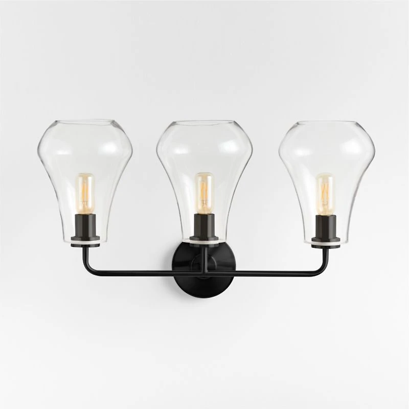 Arren Black 3-Light Wall Sconce with Clear Teardrop Shades