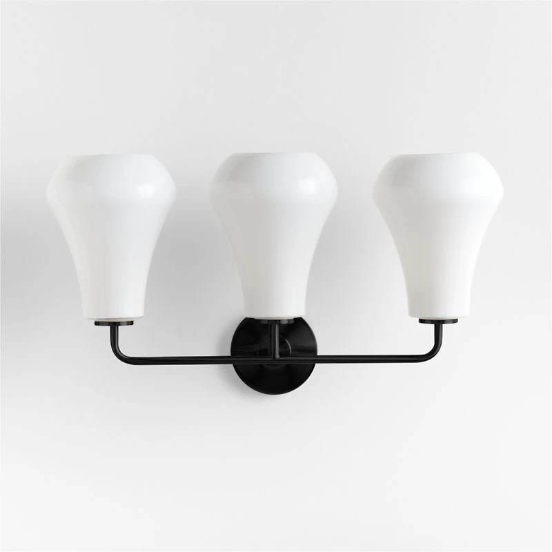 Arren Black 3-Light Wall Sconce with Milk Teardrop Shades