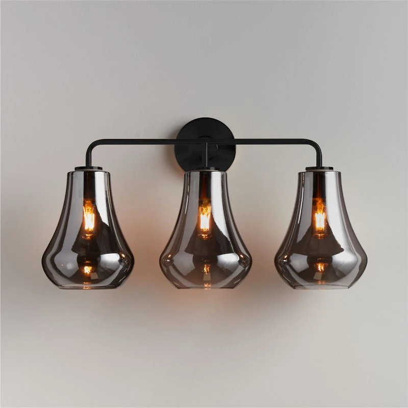 Arren Black 3-Light Wall Sconce with Silver Teardrop Shades