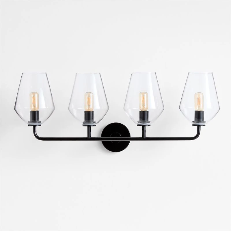 Arren Black 4-Light Wall Sconce Light with Clear Glass Angled Shade