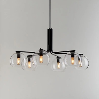 Arren Black Chandelier Light with Round Clear Glass Shades 37.5"