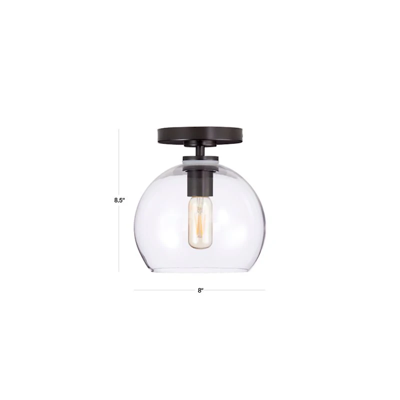 Arren Black Flush Mount Light with Milk Round Shade 8"