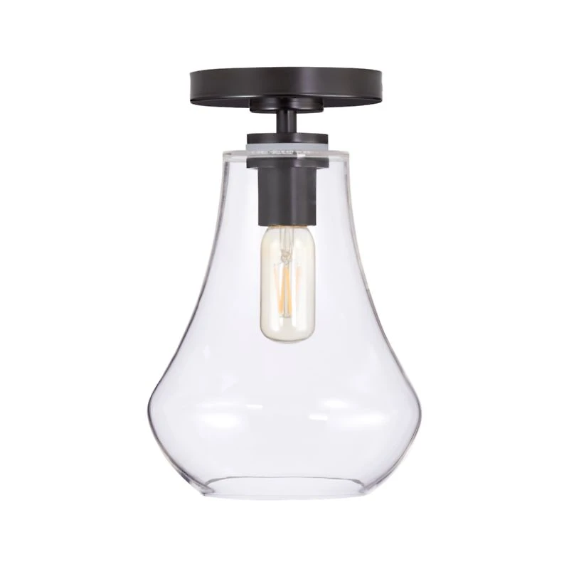 Arren Black Flush Mount Light with Clear Teardrop Shade