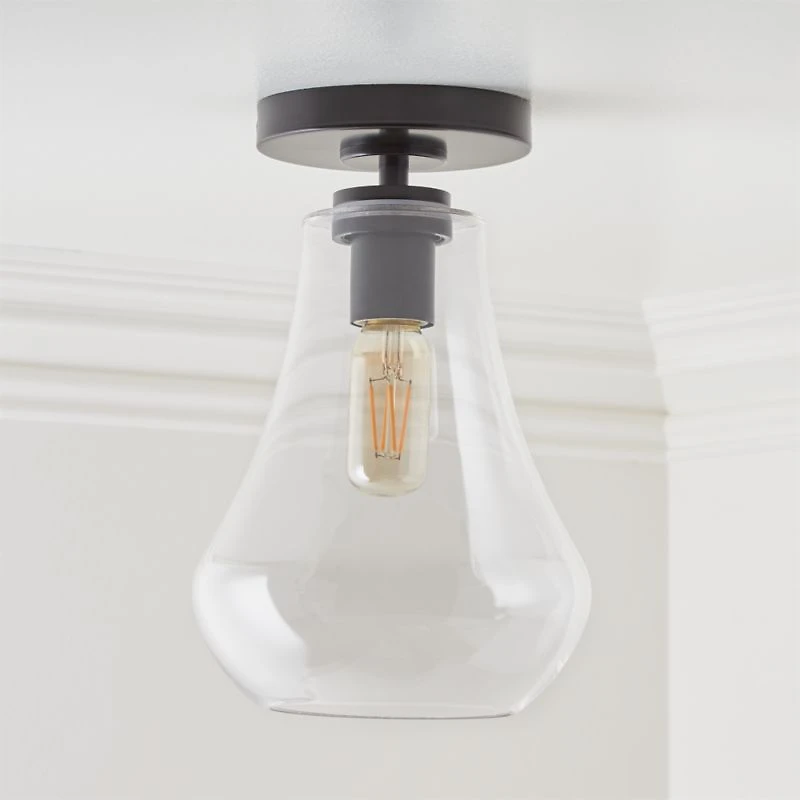 Arren Black Flush Mount Light with Clear Teardrop Shade