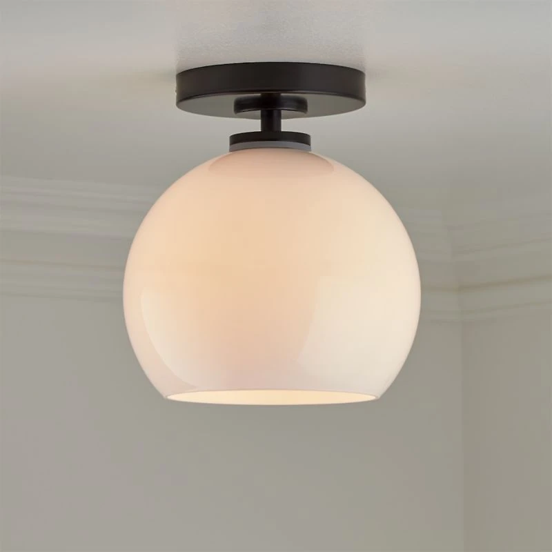 Arren Black Flush Mount Light with Milk Round Shade 8"