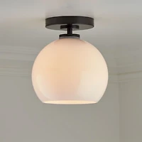 Arren Black Flush Mount Light with Milk Round Shade 8"