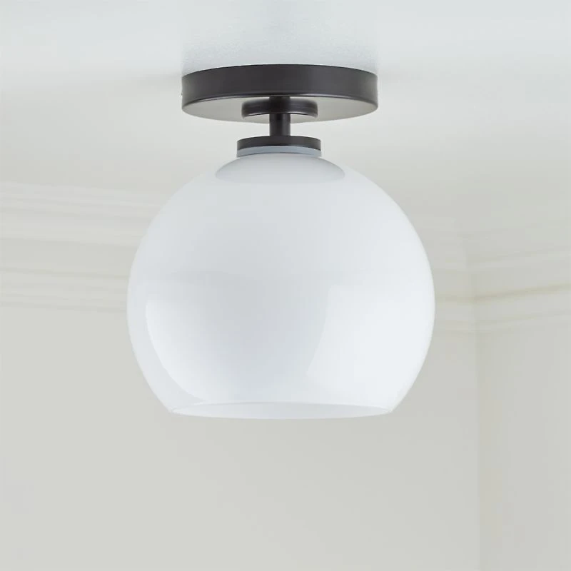 Arren Black Flush Mount Light with Milk Round Shade 8"