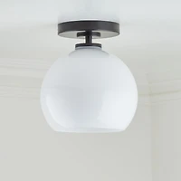 Arren Black Flush Mount Light with Milk Round Shade 8"