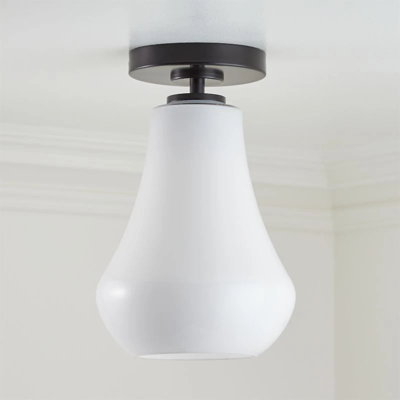 Arren Black Flush Mount Pendant Light with Milk Teardrop Shade