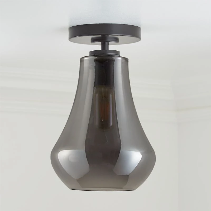 Arren Black Flush Mount Light with Silver Teardrop Shade