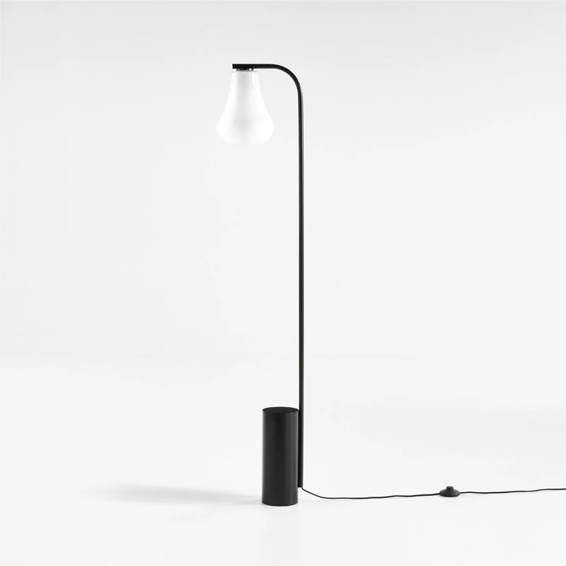 Arren Black Floor Lamp with Milk Teardrop Shade
