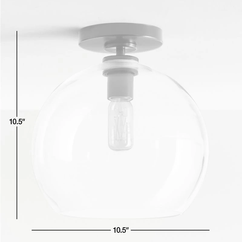 Arren Brass Flush Mount Light with Large Round Clear Glass Shade 10.5"
