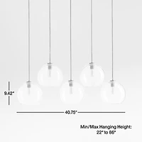 Arren Brass 5-Light Linear Pendant with Large Round Clear Glass Shades 40.7"