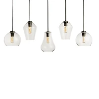 Arren Black 5-Light Linear Pendant with Mixed Clear Glass Shades