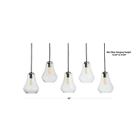 Arren Black 5-Light Linear Pendant with Round Silver Glass Shades 42"