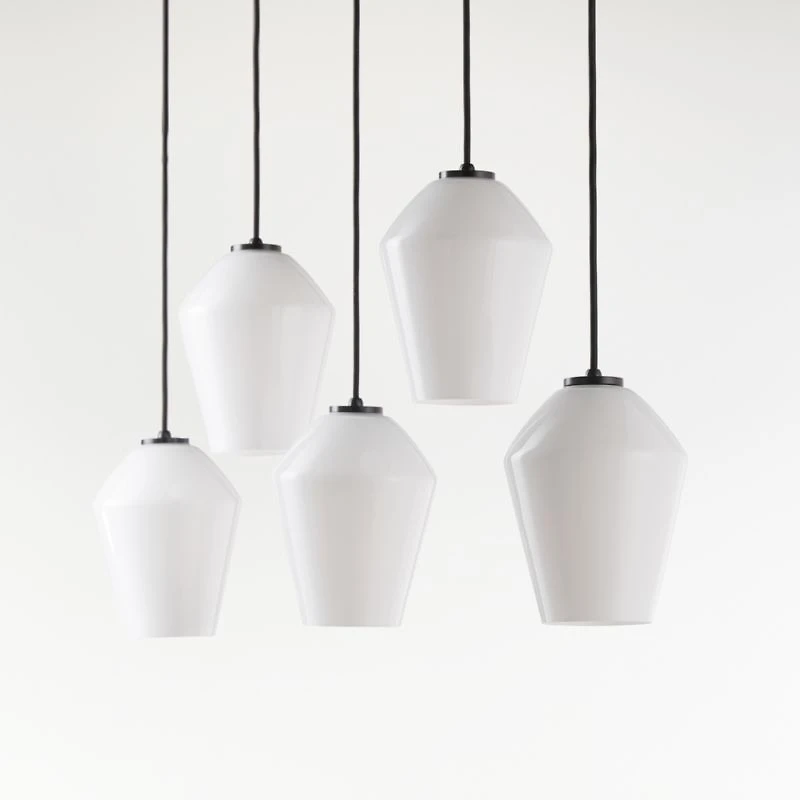 Arren Black 5-Light Linear Pendant with Angled Milk Glass Shades 40.8"