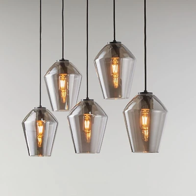 Arren Black 5-Light Linear Pendant with Angled Silver Glass Shades 40.8"