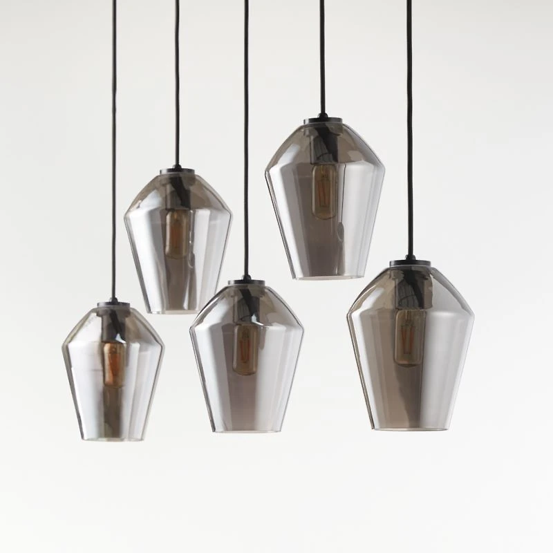 Arren Black 5-Light Linear Pendant with Angled Silver Glass Shades 40.8"