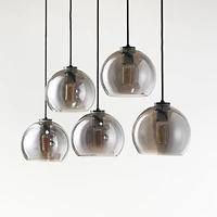 Arren Black 5-Light Linear Pendant with Round Silver Glass Shades 42"