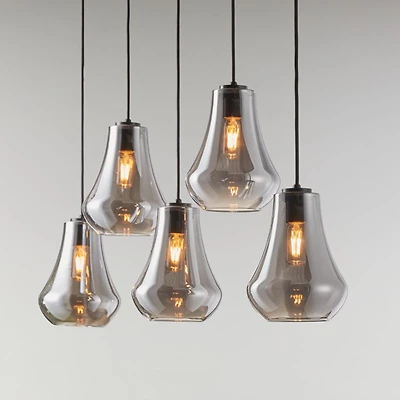Arren Black 5-Light Linear Pendant with Teardrop Silver Glass Shades
