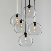 Arren Black 5-Light Round Pendant with Large Round Clear Glass Shades 40.7"