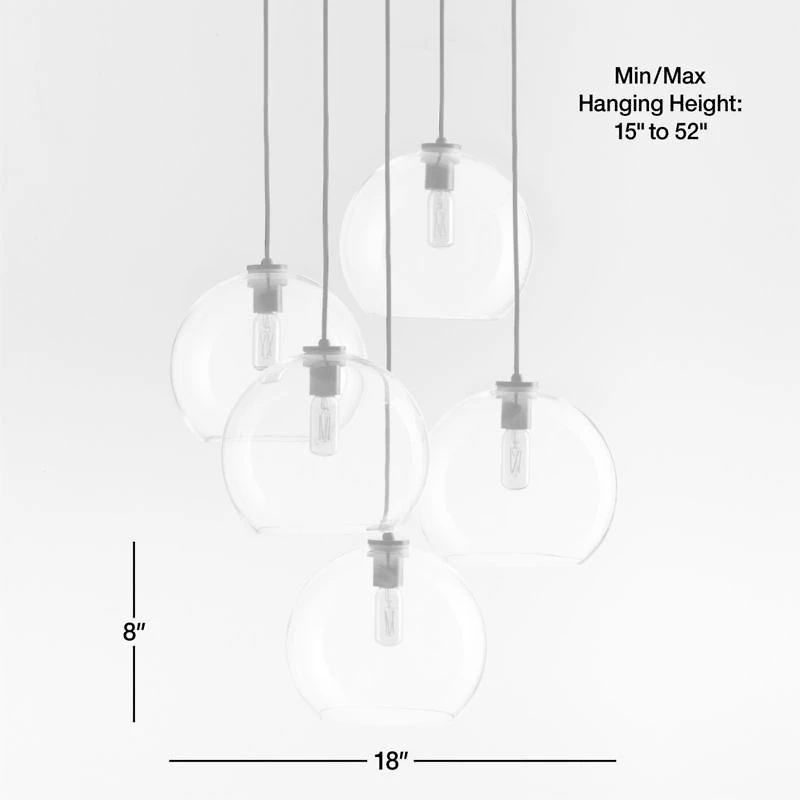 Arren Black 5-Light Round Pendant with Large Round Clear Glass Shades 40.7"