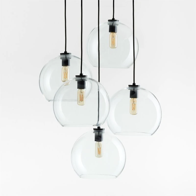 Arren Black 5-Light Round Pendant with Large Round Clear Glass Shades 40.7"