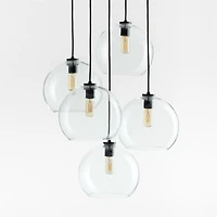 Arren Black 5-Light Round Pendant with Large Round Clear Glass Shades 40.7"