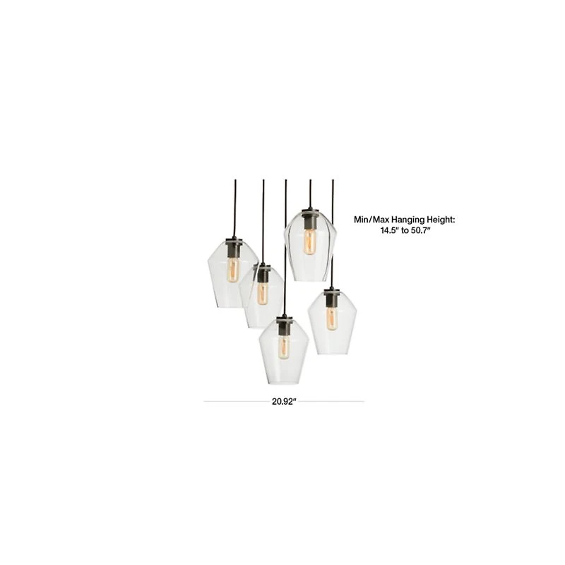 Arren Black 5-Light Round Pendant with Angled Clear Glass Shades 18"