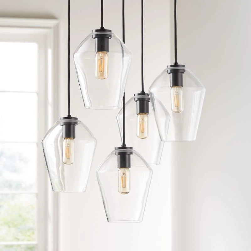 Arren Black 5-Light Round Pendant with Angled Clear Glass Shades 18"