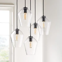 Arren Black 5-Light Round Pendant with Angled Clear Glass Shades 18"