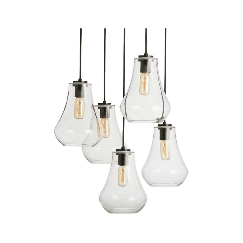 Arren Black 5-Light Round Pendant with Teardrop Clear Glass Shades