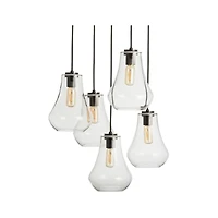 Arren Black 5-Light Round Pendant with Teardrop Clear Glass Shades