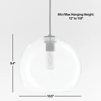 Arren Black Single Pendant Light with Large Round Clear Glass Shade 10.5"