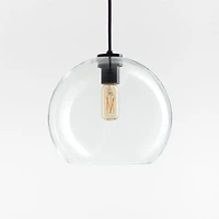 Arren Black Single Pendant Light with Large Round Clear Glass Shade 10.5"