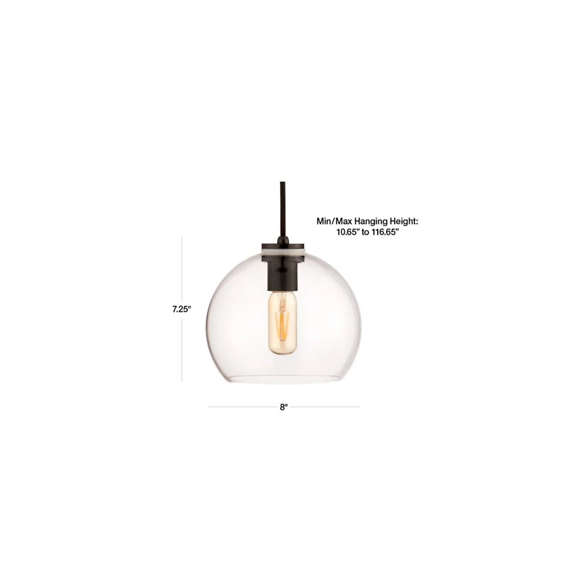 Arren Brass Single Pendant Light with Clear Round Shade 8"