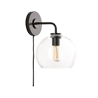 Arren Black Plug In Wall Sconce Light with Clear Round Shade