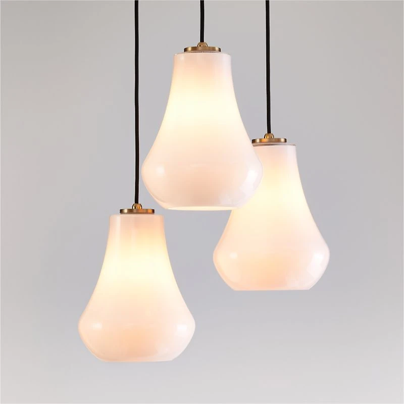 Arren Brass 3-Light Round Pendant with Teardrop Milk Glass Shades