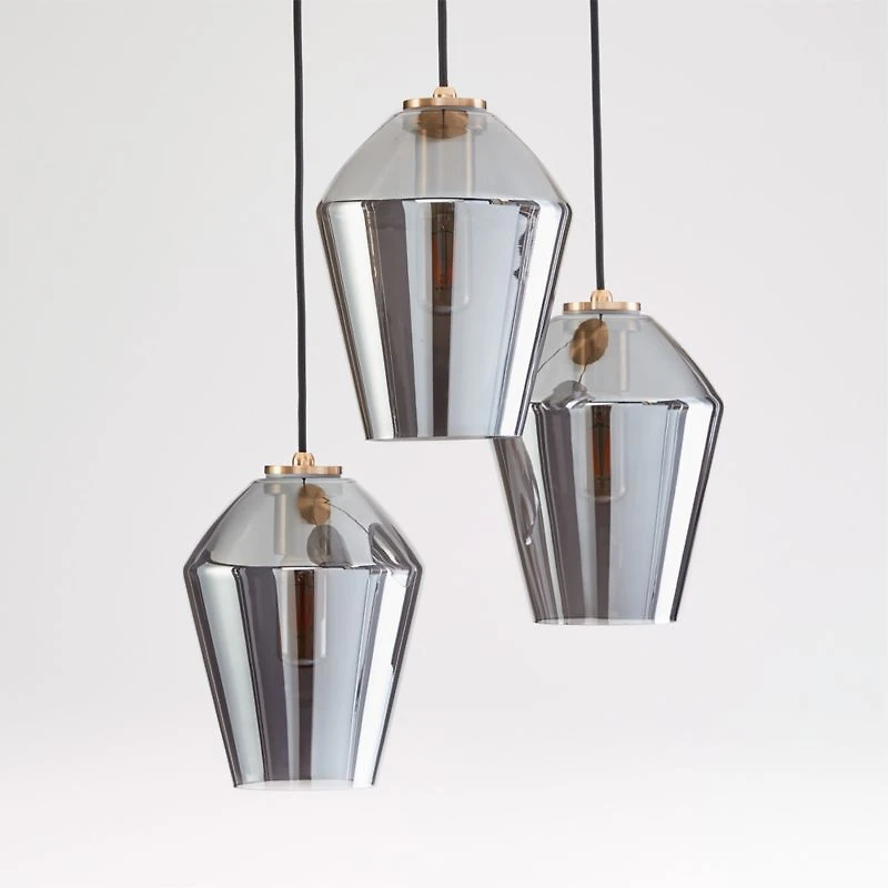 Arren Brass 3-Light Round Pendant with Angled Silver Glass Shades 16"