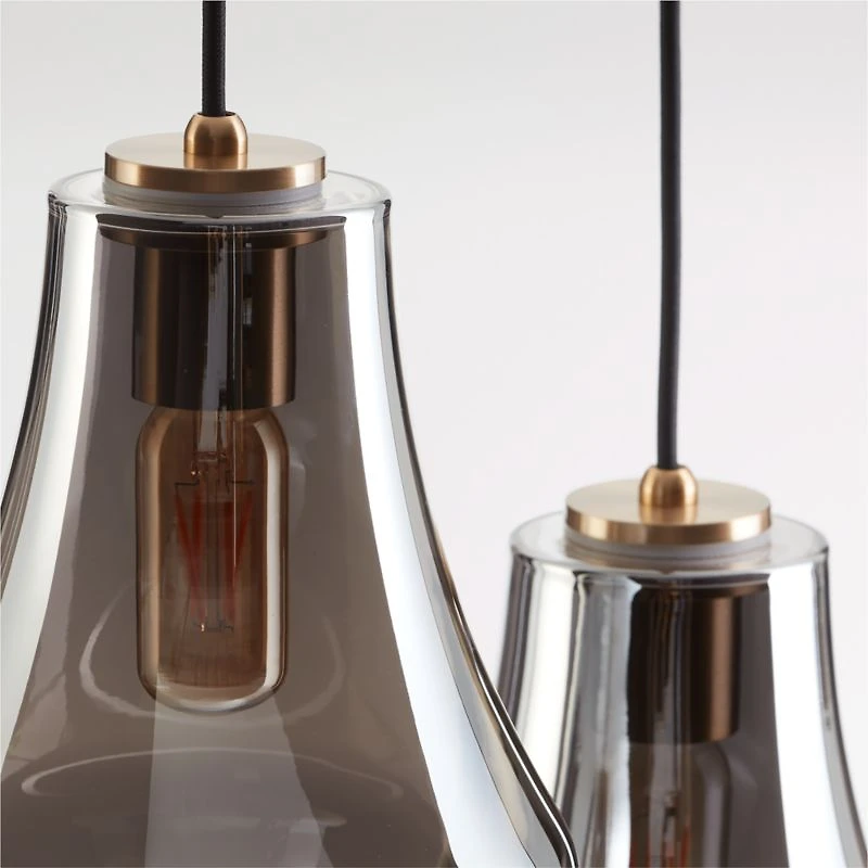 Arren Brass 3-Light Round Pendant with Teardrop Silver Glass Shades