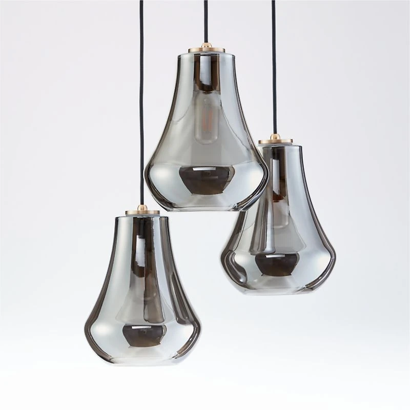 Arren Brass 3-Light Round Pendant with Teardrop Silver Glass Shades